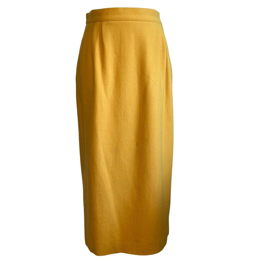 VTG 70s Peabody House Yellow Wool Pleated 4 Midi Skirt Pockets Boho Retro Twee
